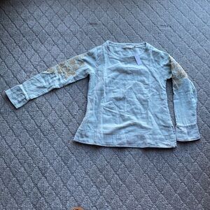 Soft Surroundings Charlottes sea foam embroidered 100% cotton top bohemian